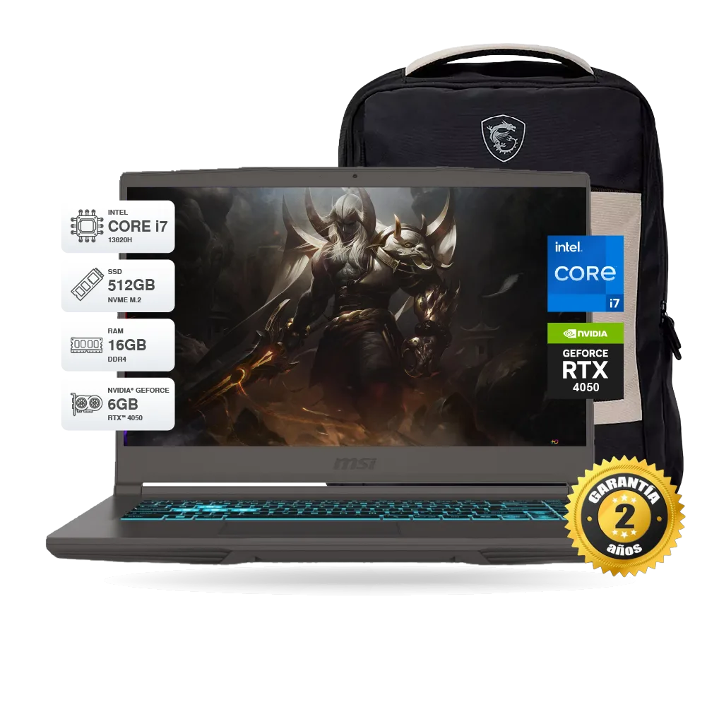 Laptop MSI Thin 15 B13VE 15.6" FHD 144Hz, Core i7 13620H, RAM 16GB DDR4, SSD M.2 512GB, RTX 4050 6GB GDDR6, FreeDos + Mochila MSI | B13VE-3264XPE
