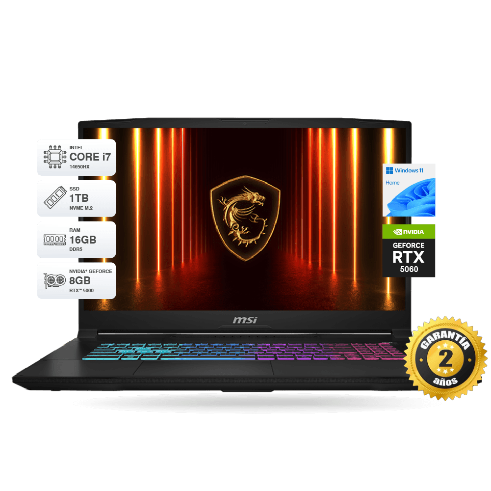 Laptop MSI Katana B14WFK 17" FHD 240Hz, Core i7 14650HX, RAM 16GB DDR5, SSD M.2 1TB, RTX 5060 8GB GDDR7, Windows 11 Home | B14WFK-091PE