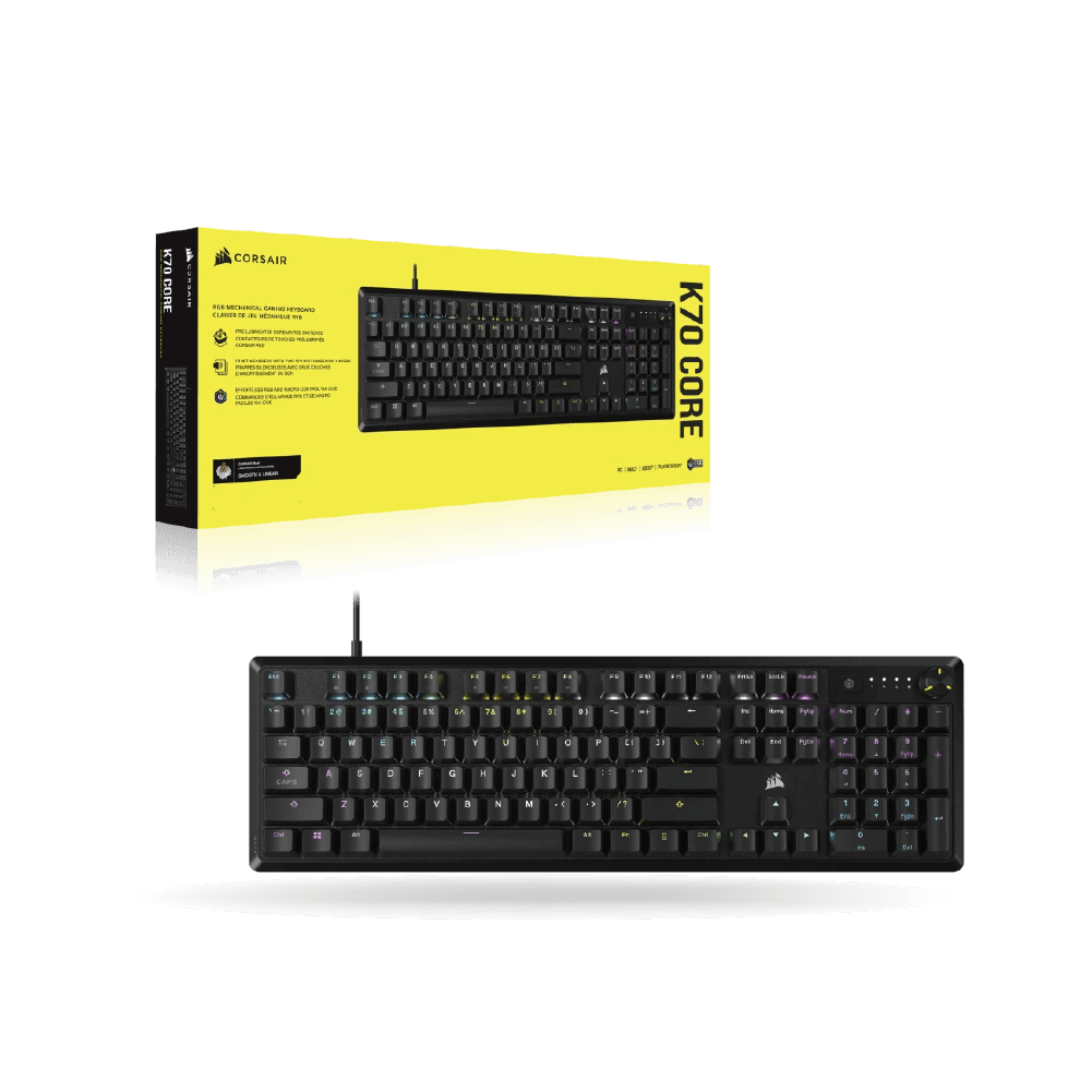 Teclado Corsair K70 Core Gamer mecánico, Cable USB, 100%, RGB, Switch Corsair MLX Red, Negro | CH-910971E-SP