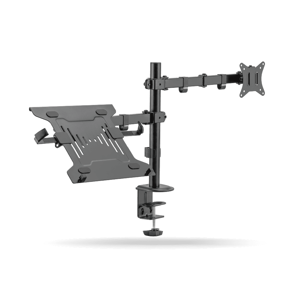 Rack Koreano Fijo Pivotable para monitor 17" a 35" hasta 9kg y laptop de 10" a 17" hasta 4kg, Acero Inoxidable | KE32-ML