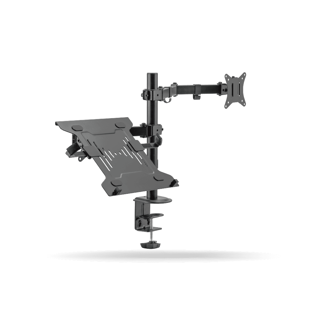Rack Koreano Fijo Pivotable para monitor 17" a 35" hasta 9kg y laptop de 10" a 17" hasta 4kg, Acero Inoxidable | KE32-ML