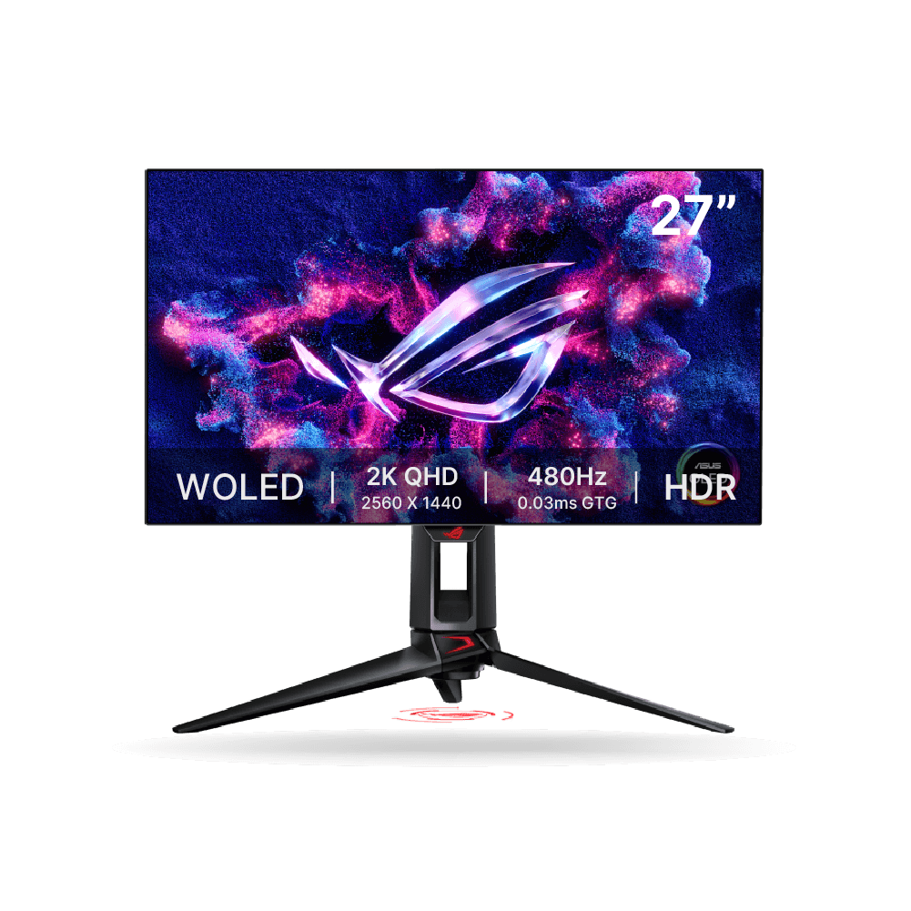 Monitor Gamer Asus ROG Swift OLED PG27AQDP, 27" WOLED 2K Quad HD, AI Assistant, 135% sRGB, 480Hz 0.03ms GTG, Pivot, 1xDP, 2xHDMI | PG27AQDP