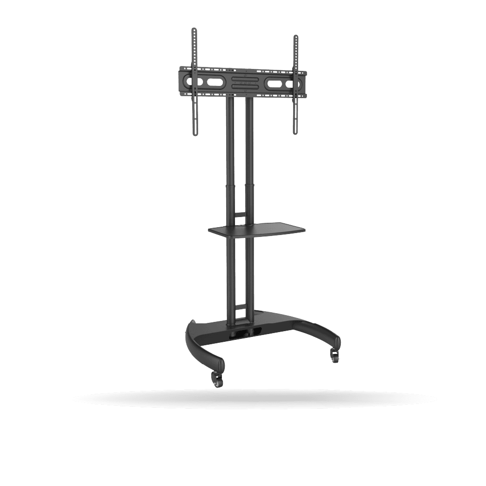 Soporte pedestal Koreano movil, Pivotable, para pantallas de 32" a 75" hasta 50kg, Acero Inoxidable, Negro | SP90-6040