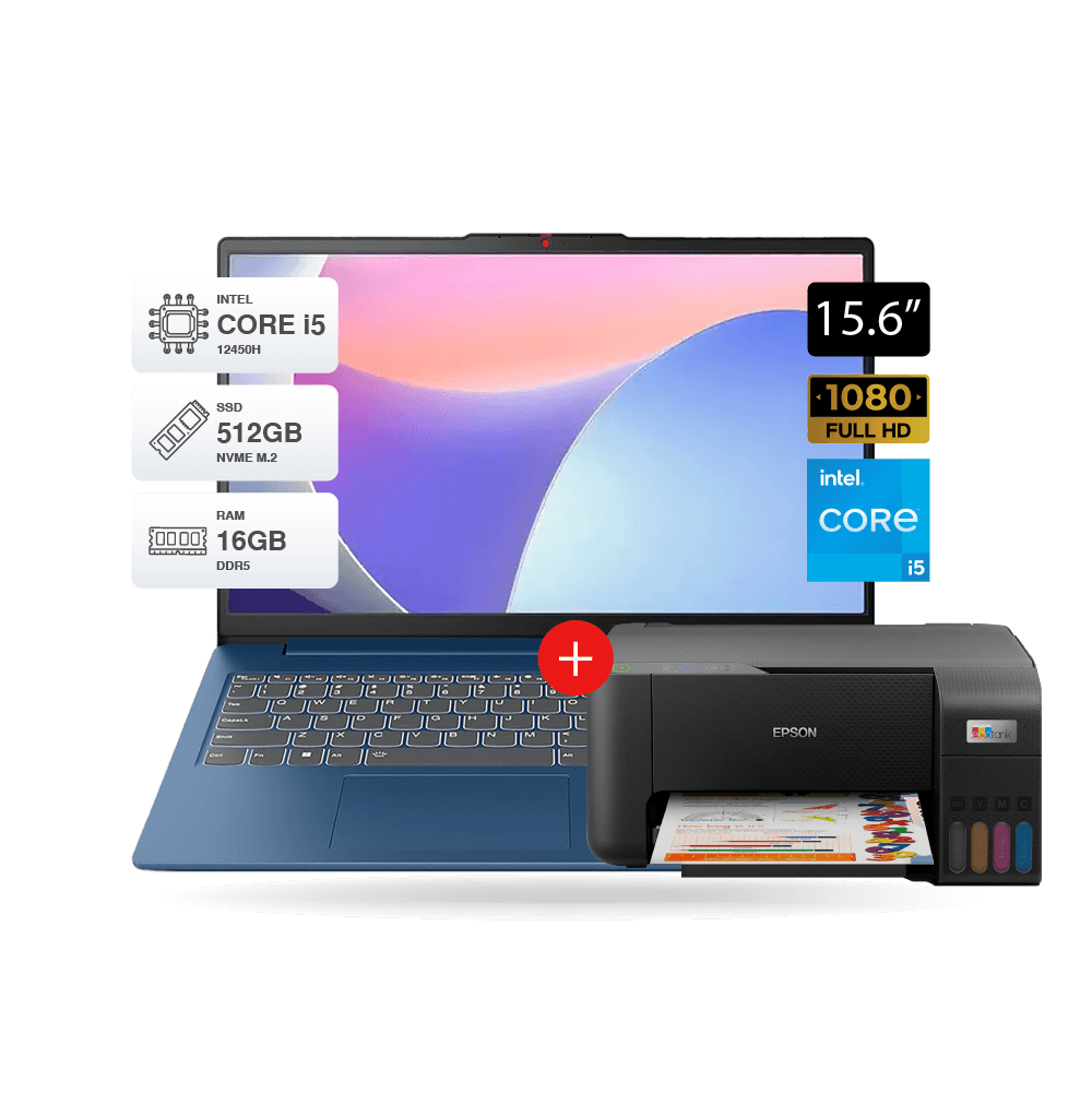Combo Laptop Lenovo Intel Core i5 12450H 16GB RAM 512GB SSD 15.6 FHD + Impresora L3210