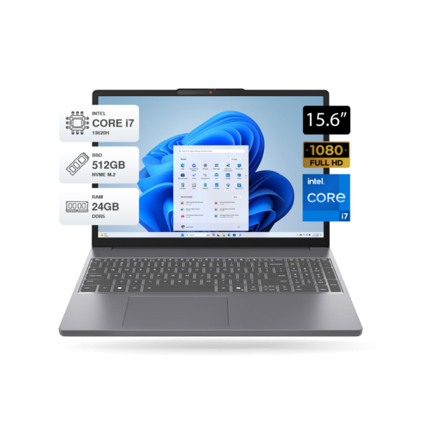 Laptop Lenovo IdeaPad Slim 3 15.3" FHD i7 13620H, RAM 24GB DDR5, SSD 512GB M.2, FreeDOS, Gris | 83K100KFLM