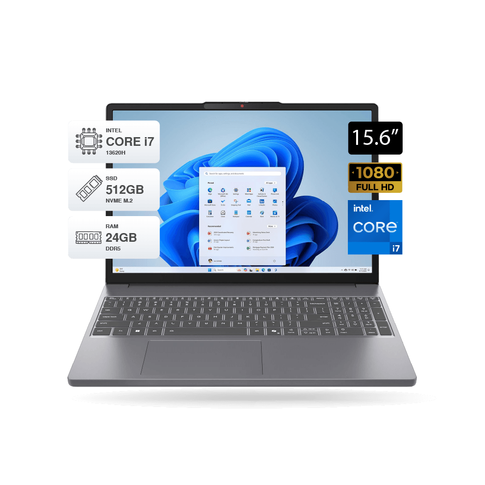 Laptop Lenovo IdeaPad Slim 3 15.3" FHD i7 13620H, RAM 24GB DDR5, SSD 512GB M.2, FreeDOS, Gris | 83K100KFLM