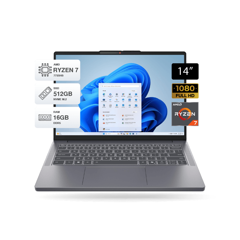 Laptop Lenovo Slim 3 14" 14ARP10 AMD Ryzen 7 7735HS WUXGA OLED, RAM 16GB DDR5, SSD 512GB M.2, Color Luna Grey FreeDos | 83K6005DLM