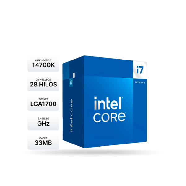Procesador Intel Core i7-14700K 3.4GHz/5.6GHz, LGA1700, 33MB Caché, 125W/253W | BX8071514700K