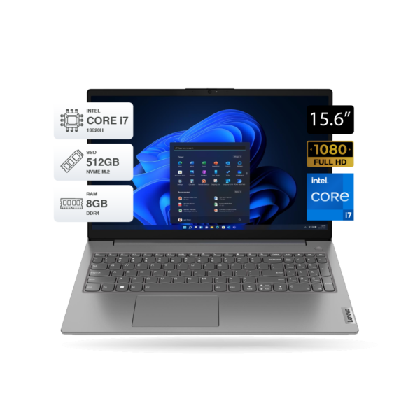 Laptop Lenovo V15 G4 IRU, 15.6" FHD, Core i7-13620H, 8GB DDR4, SSD 512GB M.2, FreeDOS, Gris | 83A100QXLM