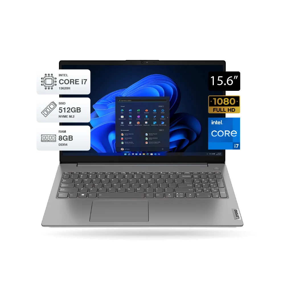 Laptop Lenovo V15 G4 IRU, 15.6" FHD, Core i7-13620H, 8GB DDR4, SSD 512GB M.2, FreeDOS, Gris | 83A100QXLM