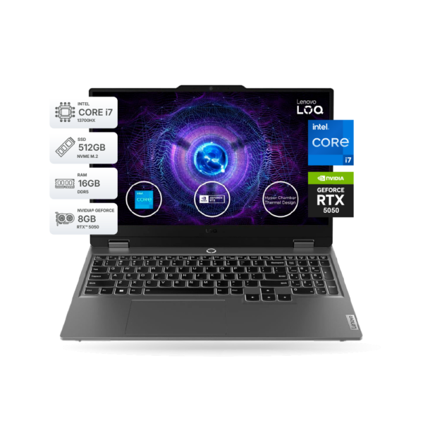Laptop Gaming Lenovo LOQ 15IRX10 15.6″ FHD 144hz, Core i7-13700HX, 16GB DDR5, SSD 512GB M.2, RTX 5050 8GB GDDR7, FreeDOS | 83JE00Q8LM