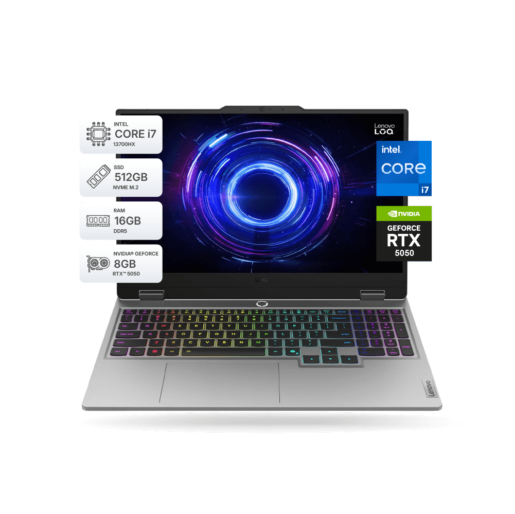 Laptop Gaming Lenovo LOQ 15IRX10 15.6″ FHD 144hz, Core i7-13700HX, 16GB DDR5, SSD 512GB M.2, RTX 5050 8GB GDDR7, FreeDOS | 83JE00Q8LM