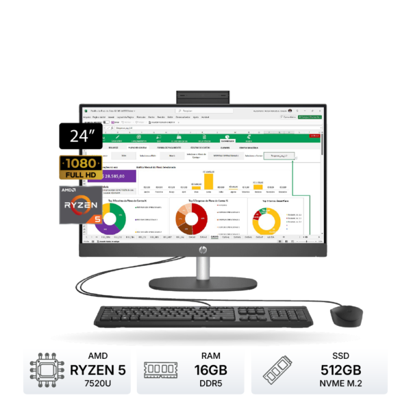 PC AIO HP ProOne 245 G10 24" FHD R5 7520U, 16GB DDR5, 512GB M.2, FreeDOS, Teclado y Mouse | AL2J6LT