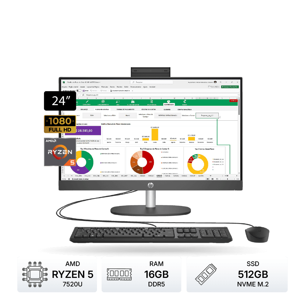 PC AIO HP ProOne 245 G10 24" FHD R5 7520U, 16GB DDR5, 512GB M.2, FreeDOS, Teclado y Mouse | AL2J6LT