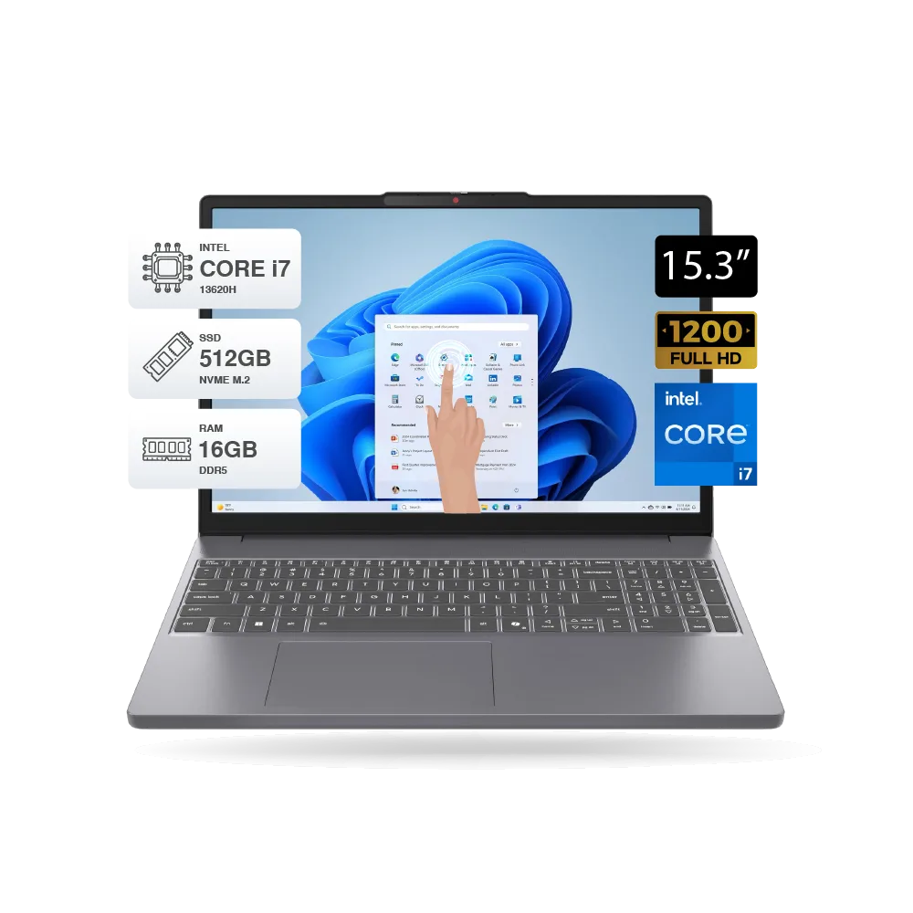 Laptop Lenovo IdeaPad Slim 3 15IRH10, 15.3" FHD Touch, i7 13620H, 16GB DDR5, 512GB M.2, FreeDOS, Gris | 83K100KCLM