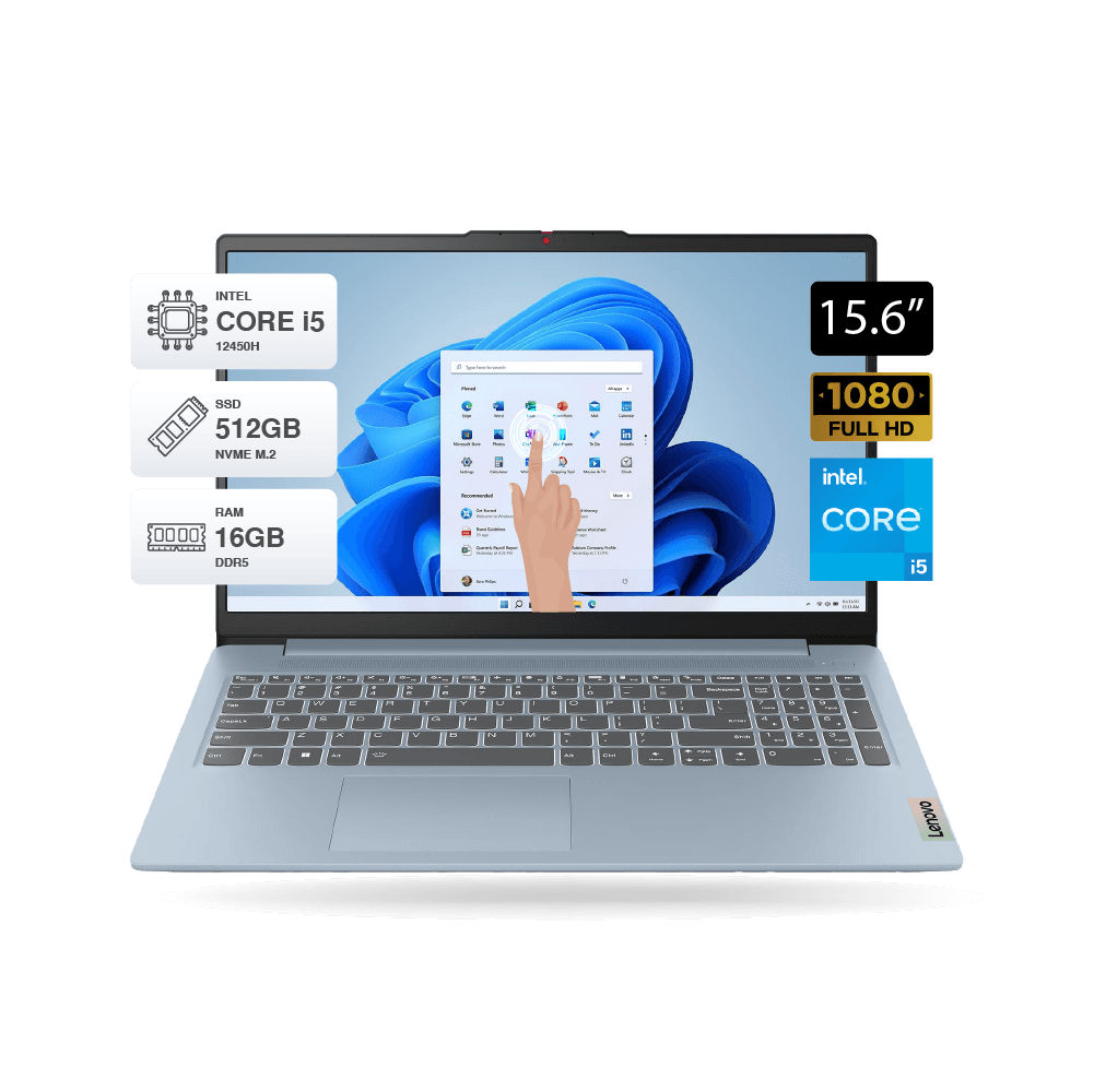 Laptop Lenovo IdeaPad Slim 3 15IAH8, 15.6" Tactil FHD, Core i5-12450H, 16GB DDR5, SSD 512GB M.2, FreeDOS, Celeste | 83ER00NKLM