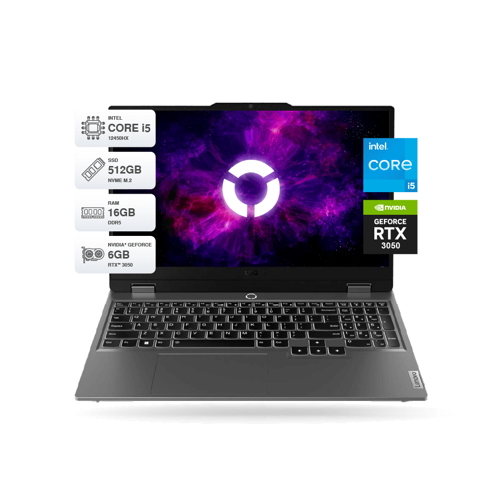 Laptop Gaming Lenovo LOQ 15IAX9 15.6" FHD 144hz, Core i5-12450HX, 16GB DDR5, SSD 512GB M.2, RTX 3050 6GB GDDR6, FreeDOS | 83GS00JULM16