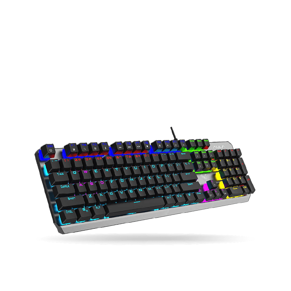 Teclado Mecánico Aula F2066-II Retroiluminado Black/Grey, Switch BLUE, cable, 100%