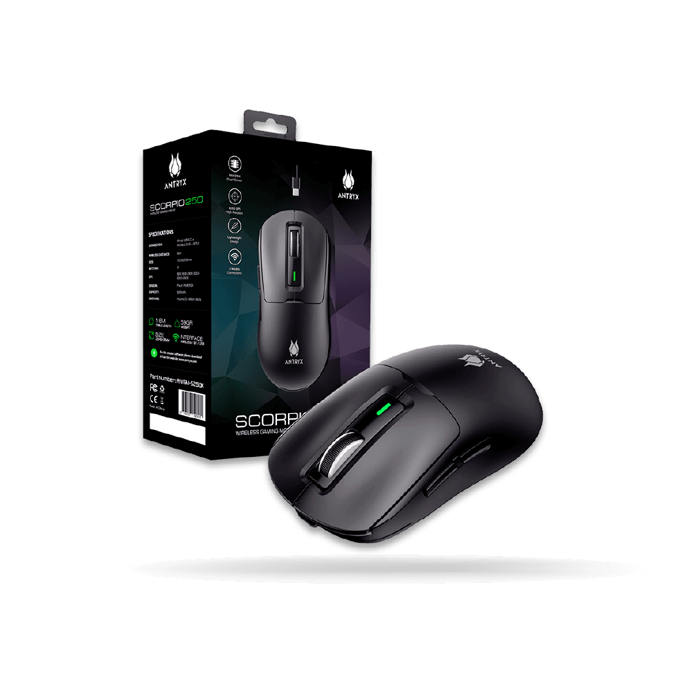 Mouse Gaming ANTRYX SCORPIO 250, DPI 8000, 6 BOTONES, Wireless, Bluetooth, USB | AWGM-S250K