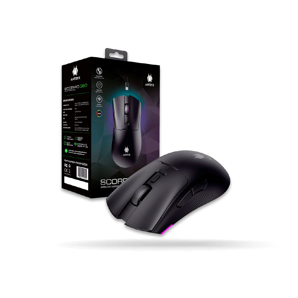 Mouse Gaming ANTRYX SCORPIO 350, DPI 10000, 6 BOTONES, Wireless, Bluetooth, USB | AWGM-S350K