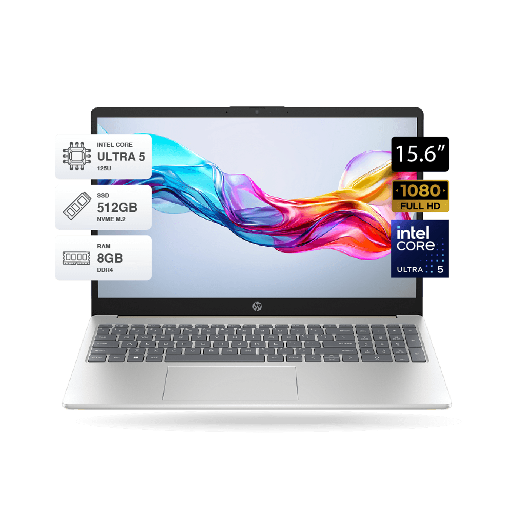 Laptop HP 15-fd0255la 15.6" FHD, Intel Core Ultra 5 125U, 8GB DDR4, 512GB M.2, Dorado-Plata, FreeDOS | B9TX3LA