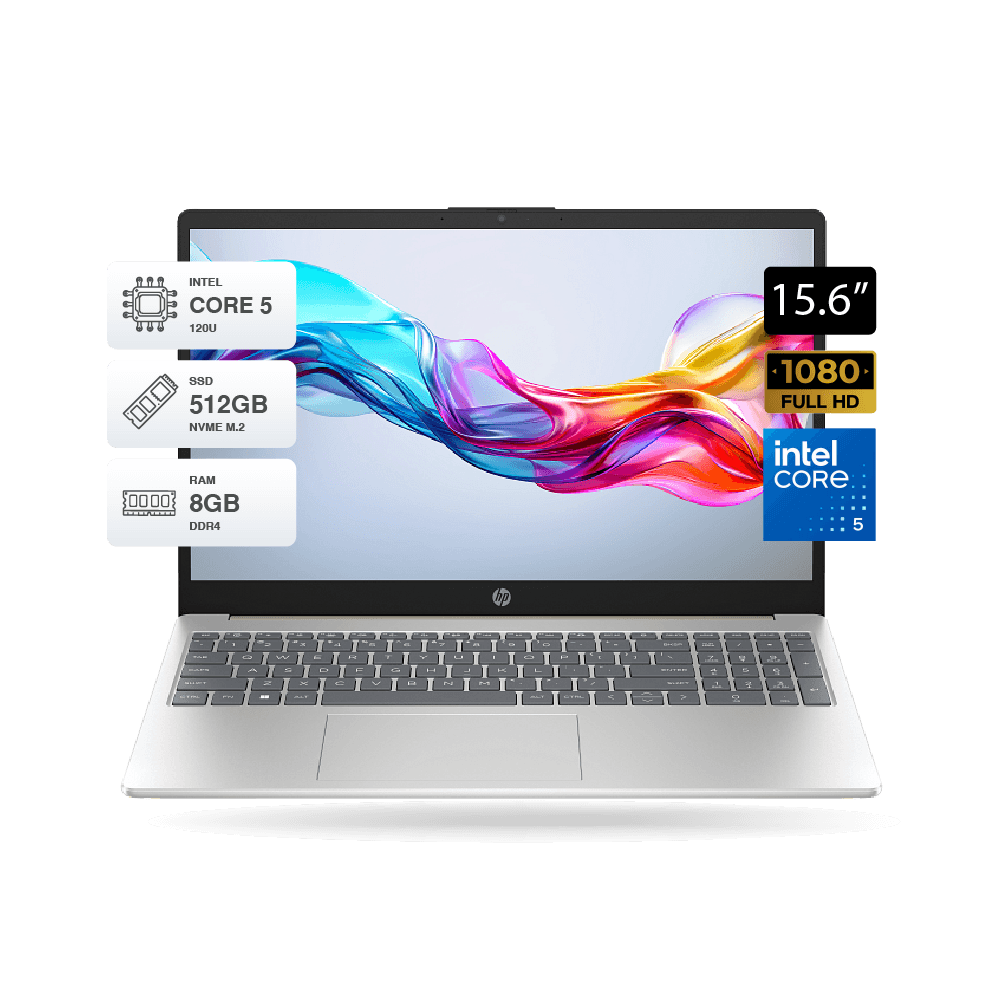 Laptop HP 15-fd0255la 15.6" FHD, Intel Core 5 120U, 8GB DDR4, 512GB M.2, Dorado-Plata, FreeDOS | B9TX3LA