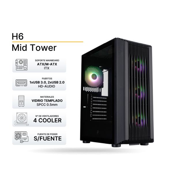 Case Gaming 1ST PLAYER H6 Negro, ATX, 4 Cooler ARGB, Sin Fuente | CA1STH6BLACK