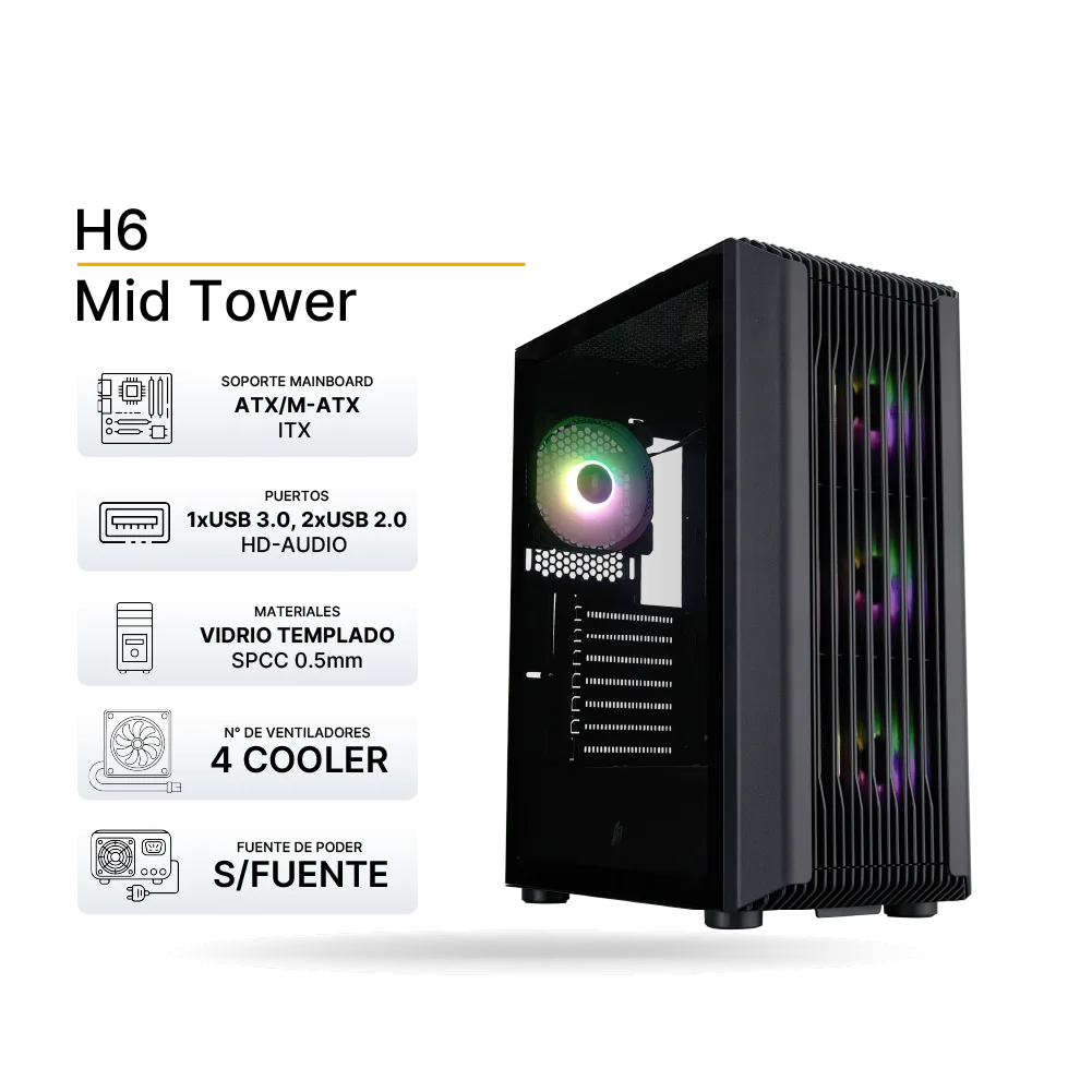 Case Gaming 1ST PLAYER H6 Negro, ATX, 4 Cooler ARGB, Sin Fuente | CA1STH6BLACK