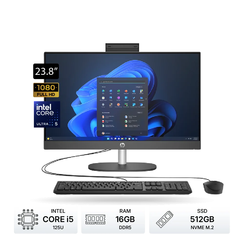PC AIO HP ProOne 240 G10, 23.8″ FHD IPS, Core Ultra 5 125U , 16GB DDR5, SSD 512GB M.2, Teclado y Mouse, FreeDOS | CQ1V5LT