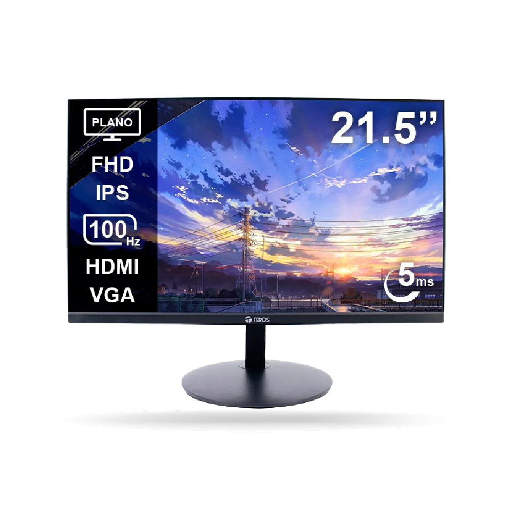 Monitor Teros 21.5" FHD IPS, 100Hz 5ms, Negro, 1xVGA, 1xHDMI
