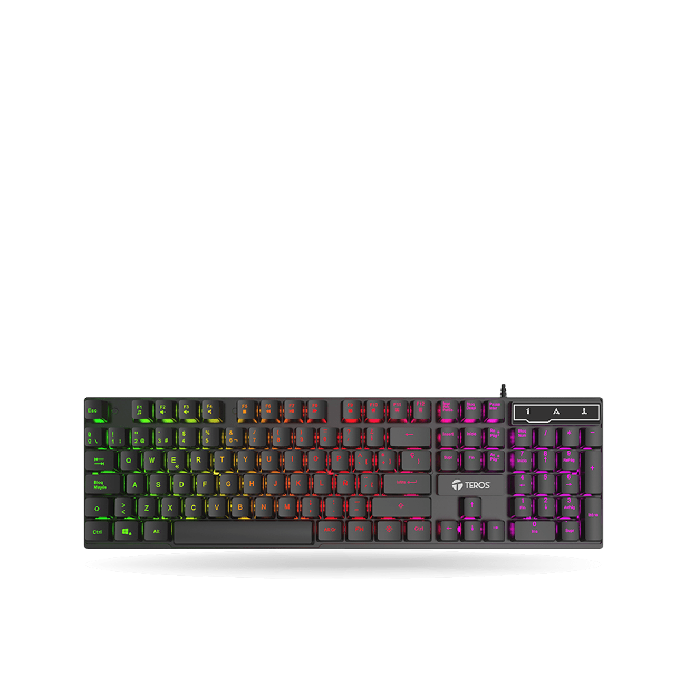 Teclado gamer Teros TE-4072G, RGB, cableado USB, negro