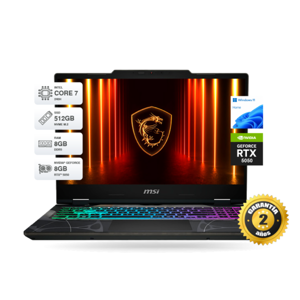 Laptop Gamer MSI Cyborg 15 B2RWEKG 15''6 IPS FHD 144Hz, Core 7 240H, RAM 8GB DDR5, SSD M.2 512GB, RTX 5050 8GB GDDR7, Windows 11 Home | B2RWEKG-218PE