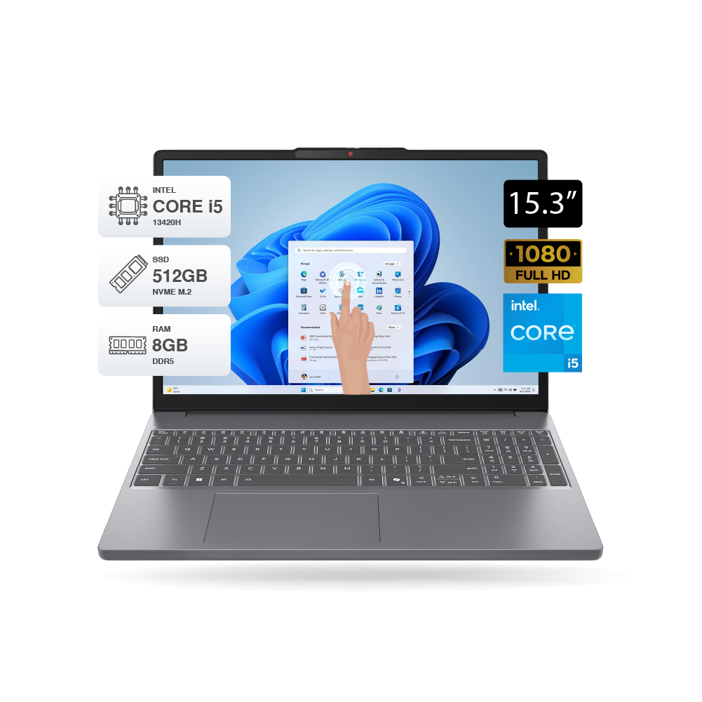 Laptop Lenovo IPS3 15IRH10 Core i5-13420H, 8GB DDR5, 512GB, Pantalla 15.3 TOUCH, FreeDOS. 83K10152LM