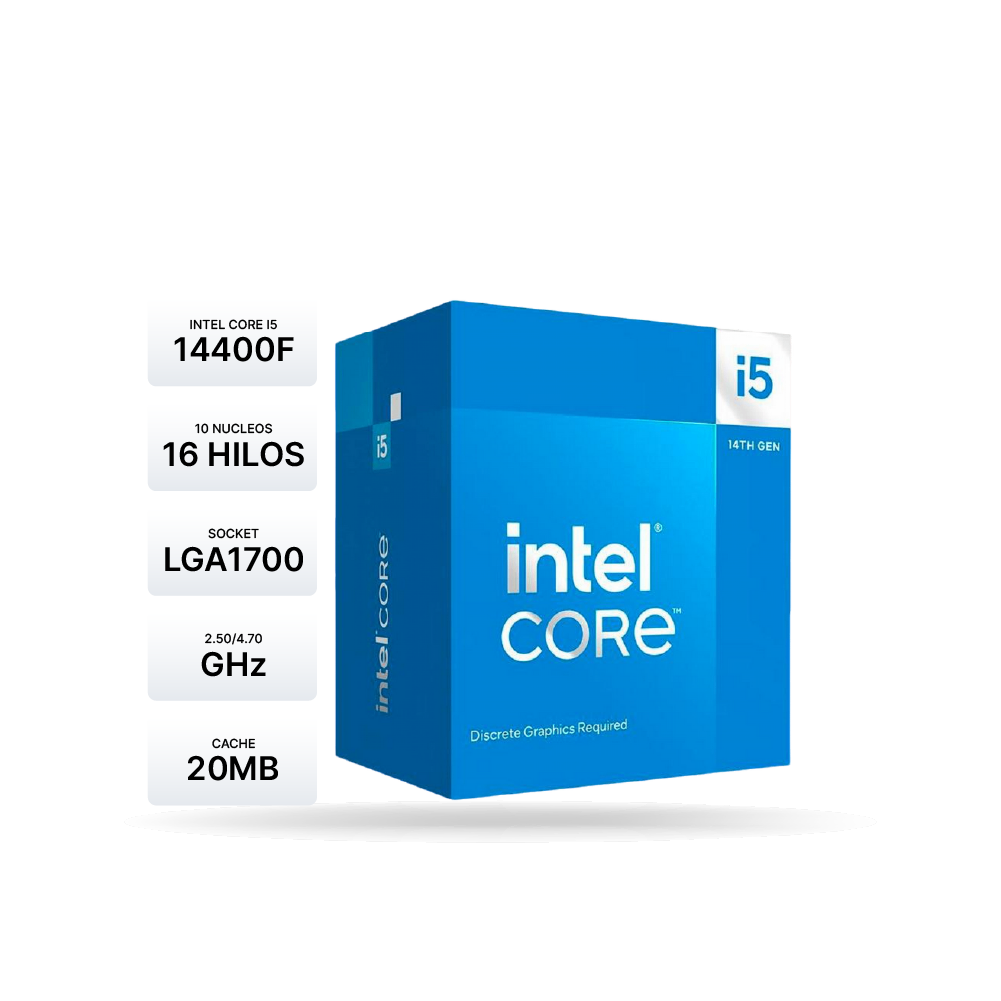 Procesador Intel Core i5-14400F 2.50/4.70GHz, 20 MB Caché, LGA1700, Incluye Cooler TE-8166N 200W