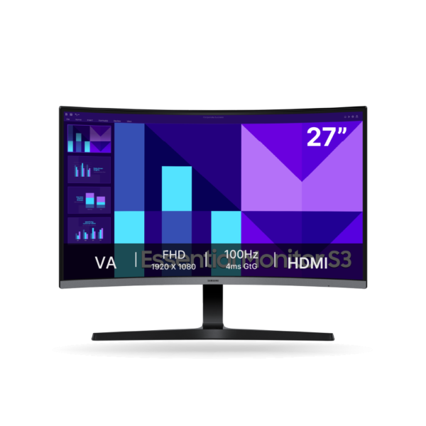 Monitor Samsung Essential S3 LS27D390GANXZA, 27" FHD Curvo 1800R, 100Hz - 4ms GTG, HDMI - VGA, Black