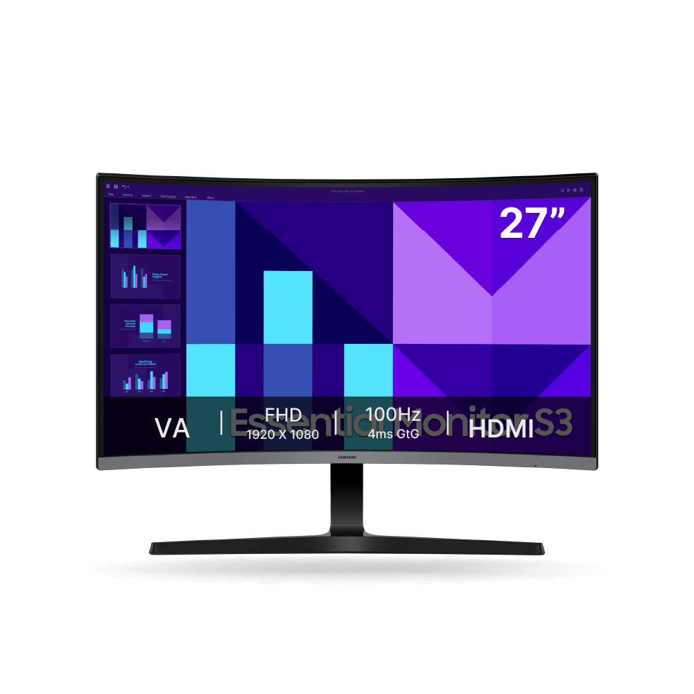 Monitor Samsung Essential S3 LS27D390GANXZA, 27" FHD Curvo 1800R, 100Hz - 4ms GTG, HDMI - VGA, Black