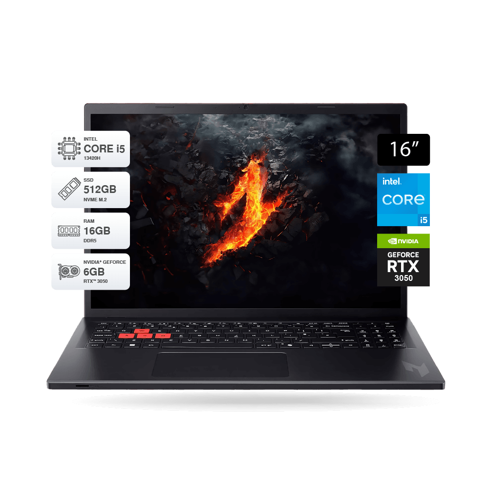 Laptop Gaming Acer Nitro Lite NL16-71G-58BW 16" WUXGA IPS 165Hz, Intel Core i5-13420H, 16GB DDR5, SSD 512GB M.2, RTX 3050 6GB GDDR6, FreeDOS, Negro | NH.DAAAL.002