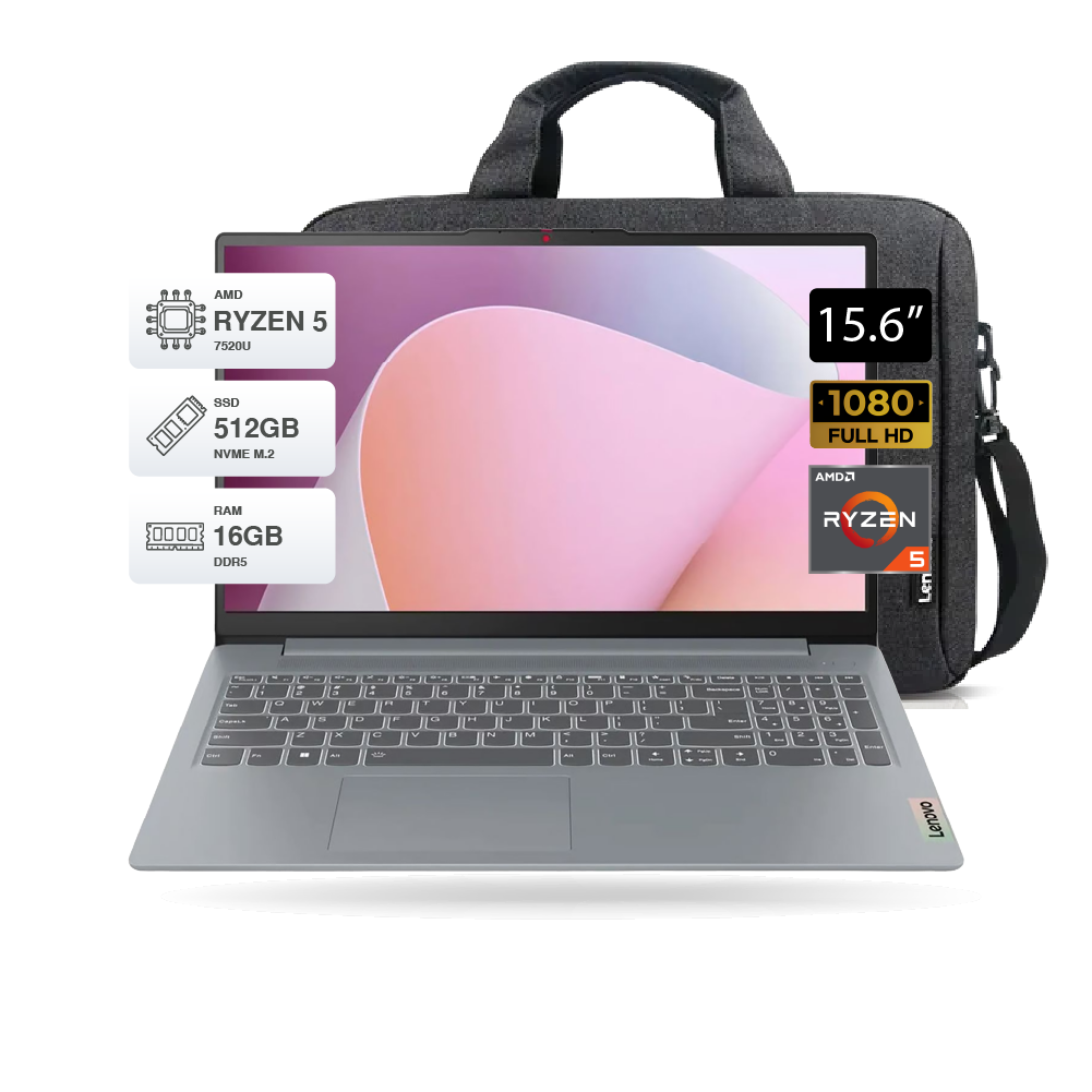 Laptop Lenovo IPS3 15AMN8 RYZEN 5 7520U 15.6 16GB DDR5 SSD 512GB FreeDOS+Maletin 82XQ00N6LM