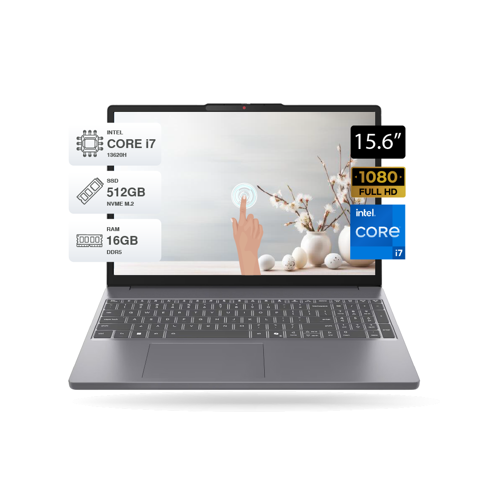 Laptop Lenovo Slim 3 15IRH10 15.6 Tactil Core i7-13620H 16GB DDR5 SSD 512GB FreeDOS-83K101EVLM