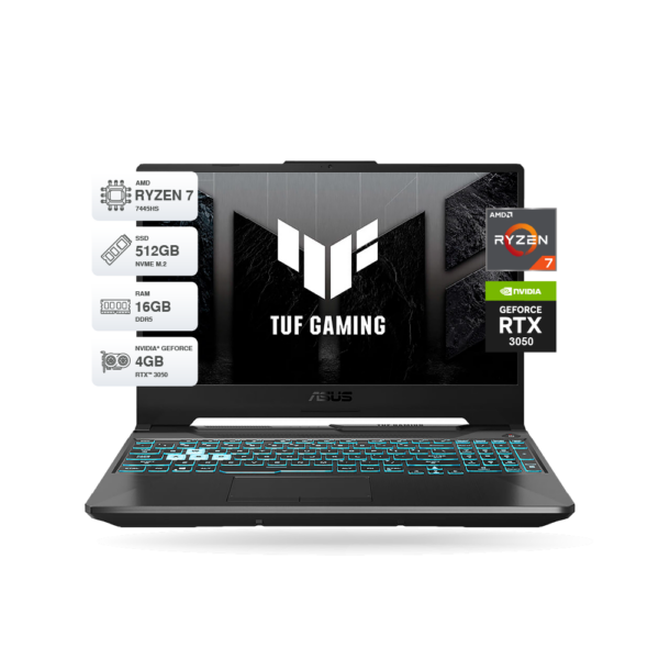 Laptop Asus Tuf Gaming A15 15.6 FHD Ryzen 7 7445HS 16GB DDR5 SSD 512GB RTX 3050 4GB Negro FreeDos. 90NR0JF7-M00P70