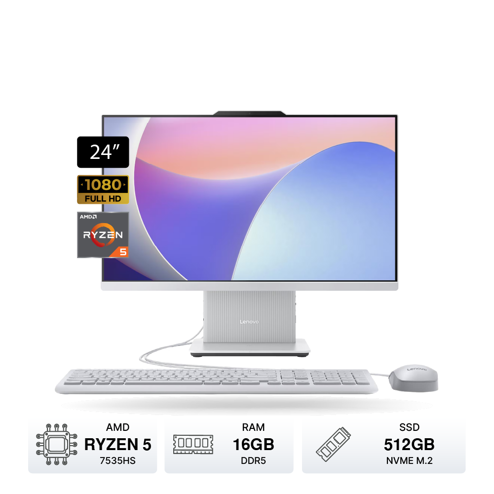 PC AIO Lenovo 24ARR9 24 Ryzen 5 7535HS 16GB DDR5 512GB Gris FreeDOS Teclado y Mouse. F0HR009TLD
