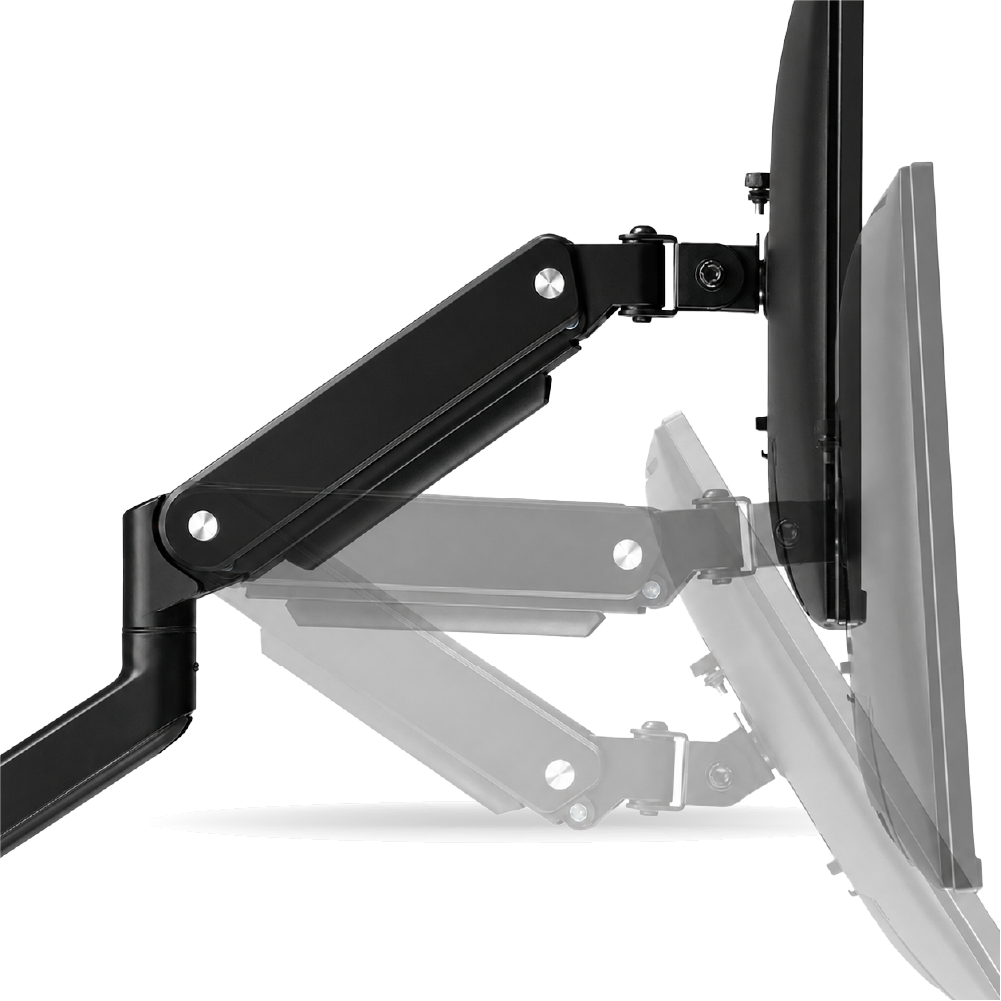 Rack Koreano Fijo Pivotable para 3 monitores 12" a 32" hasta 7kg, 1x Brazo Fijo y 2x Brazo Articulado, Acero Inoxidable, Negro | GMK53-36UB