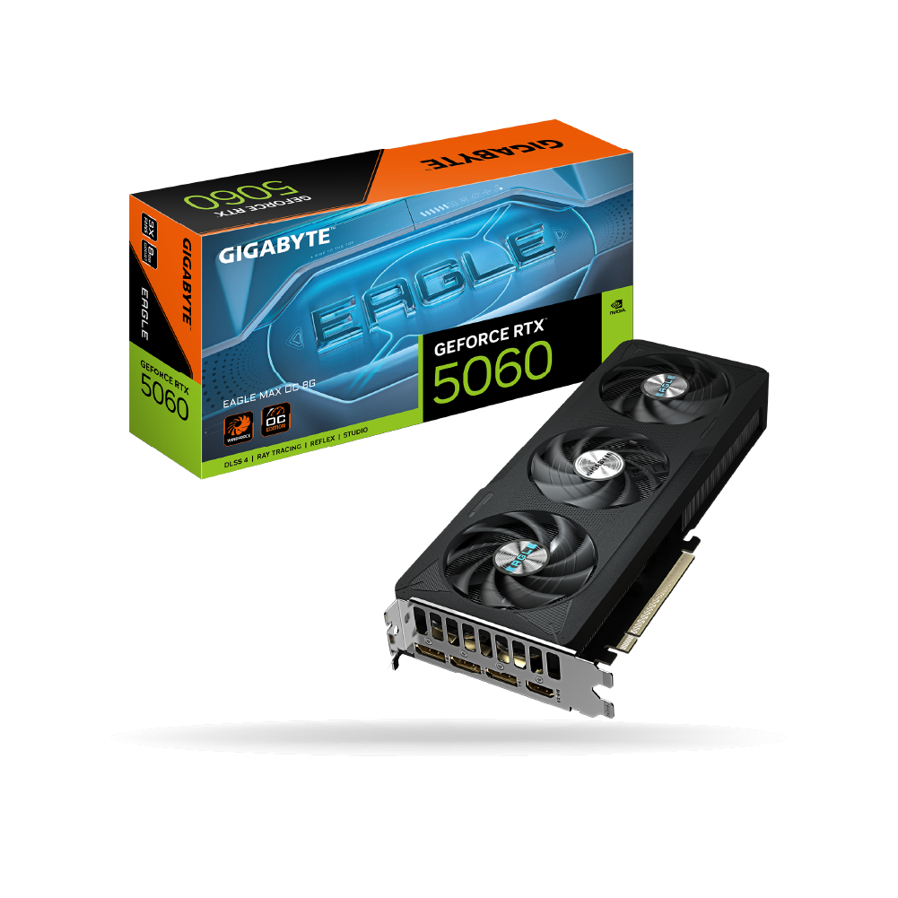 Tarjeta de Video GIGABYTE Nvidia GeForce RTX 5060 EAGLE MAX OC 8GB GDDR7 3xFAN 3xDP 1xHDMI
