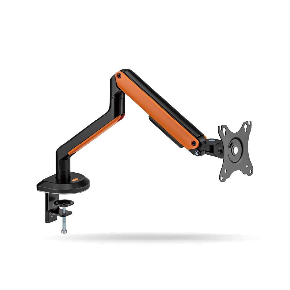 Rack Koreano Mecanico Pivotable de escritorio para Monitor 17 A 32 Pulgadas, Base RGB, Negro/Naranja | KE-C012L