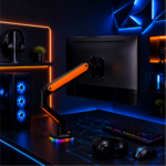Rack Koreano Mecanico Pivotable de escritorio para Monitor 17 A 32 Pulgadas, Base RGB, Negro/Naranja | KE-C012L